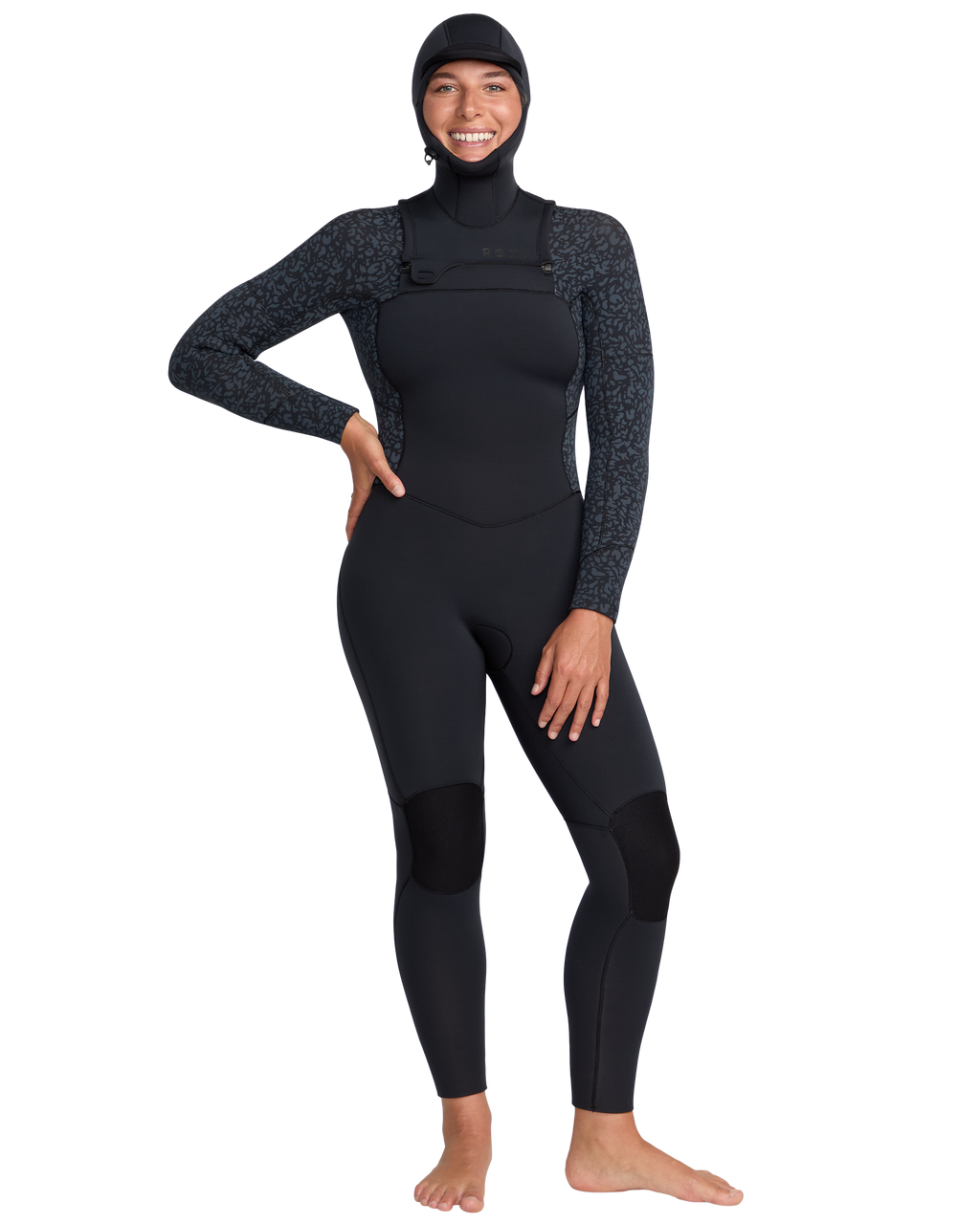 RASHwetsuitsロンスプ 5/4mm Swell Natural Hooded Front Zip Wetsuit - Roxy