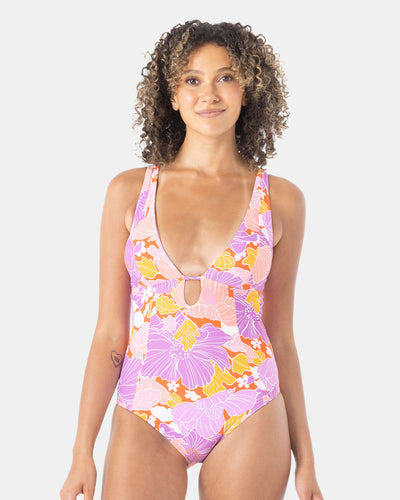 Bell Bottom Blooms Plunge One Piece Swimsuit - Roxy