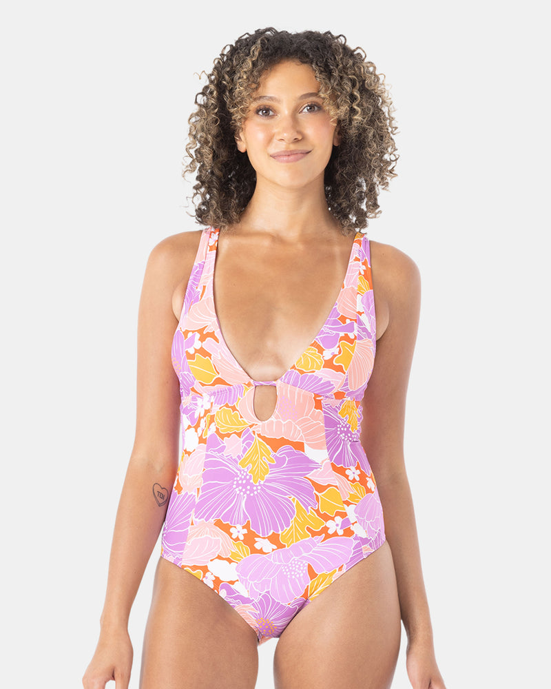 Bell Bottom Blooms Plunge One Piece Swimsuit - Roxy
