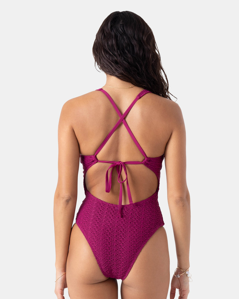 Crochet Plunge One Piece Swimsuit - Raspberry - Roxy