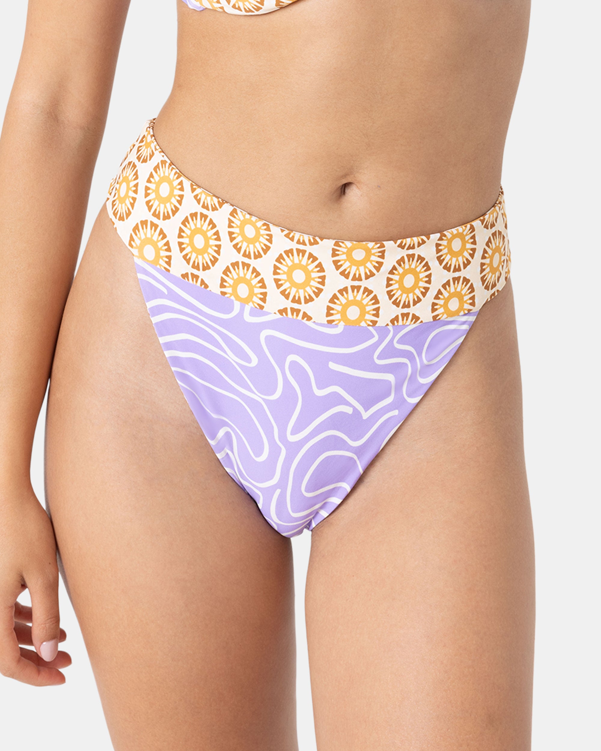 Sunshine State of Mind Banded Moderate Bikini Bottom - Brown Tile Multi - Roxy
