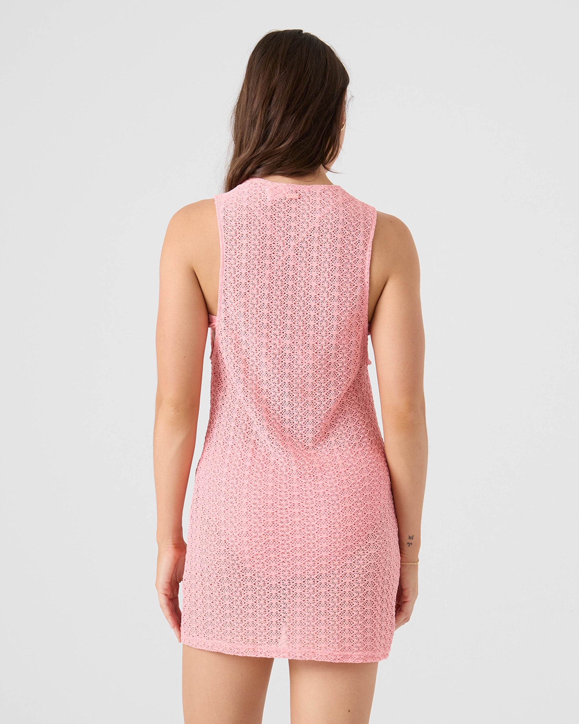 pink crochet beach dress Missyempire beach crochet knit open back maxi dress in pink
