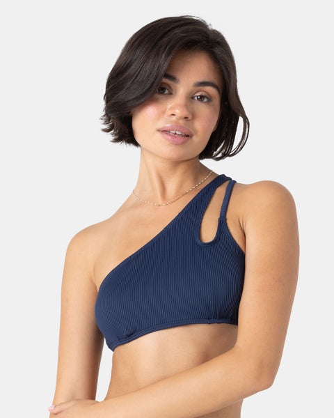 Rib Roxy Love Asymmetrical Bralette Bikini Top - Mood Indigo - Roxy
