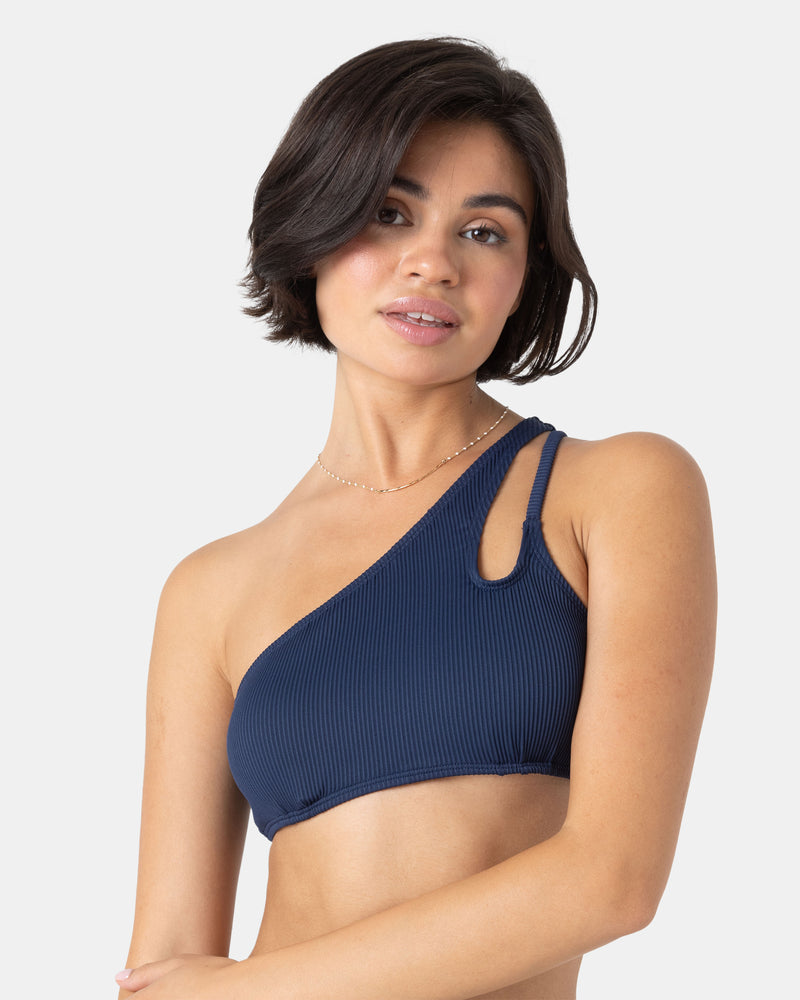 Rib Roxy Love Asymmetrical Bralette Bikini Top - Mood Indigo - Roxy