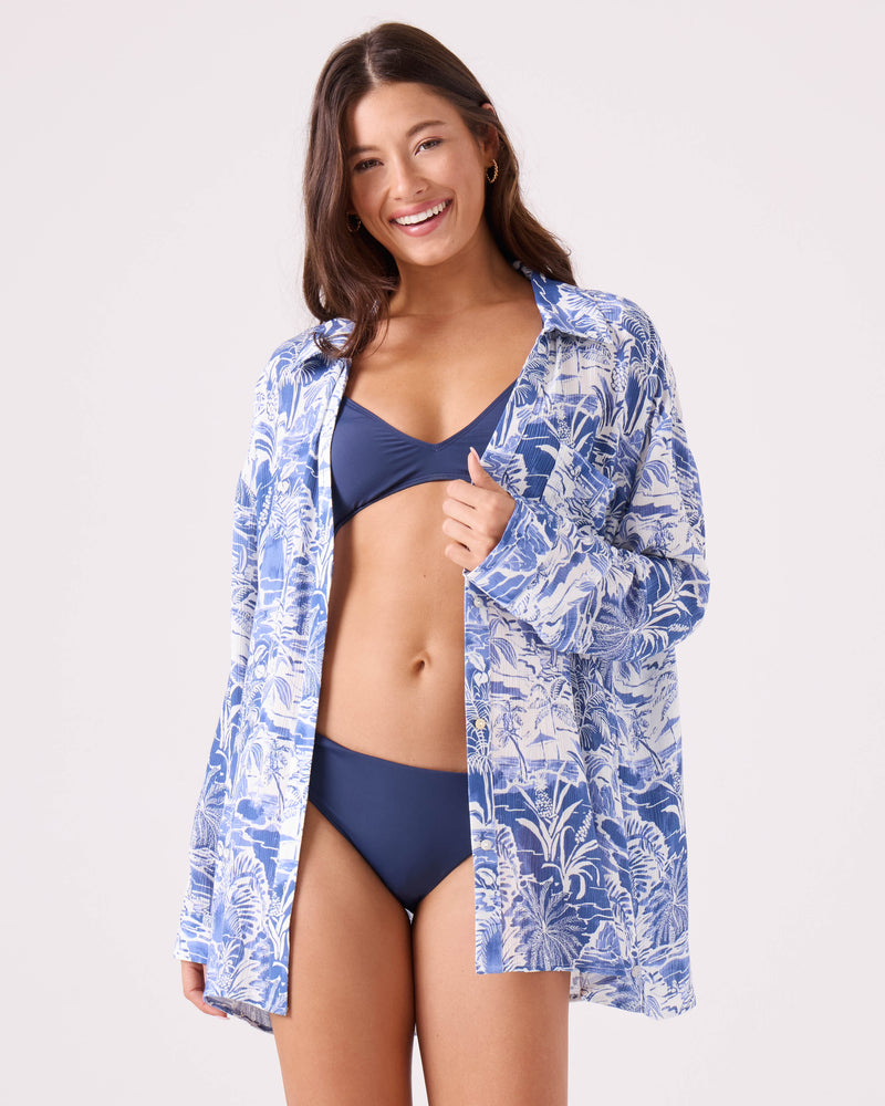 Mana Long Sleeve Cover Up Camp Shirt - ROXY
