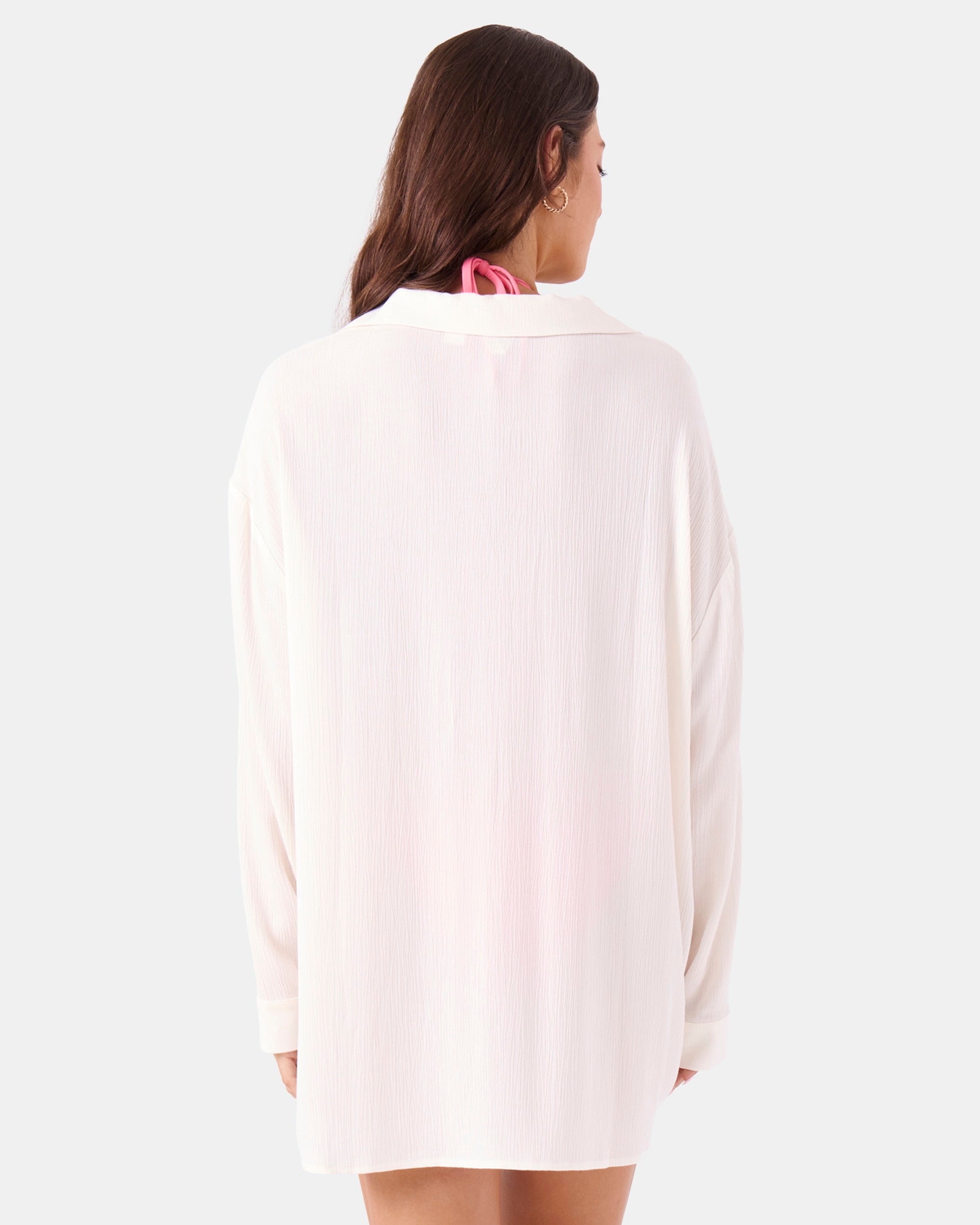 Roxy Solid Crinkle Long Sleeve Cover Up Camp Shirt