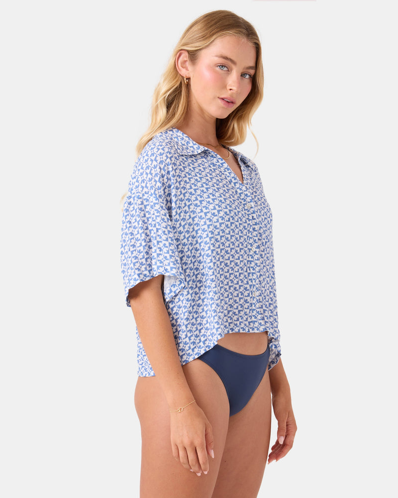 Hazy Dazy Cropped Button Up Cover Up - Roxy