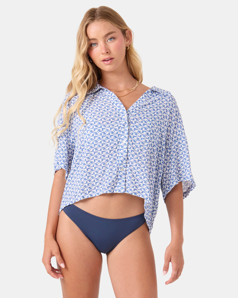 Hazy Dazy Cropped Button Up Cover Up - Roxy