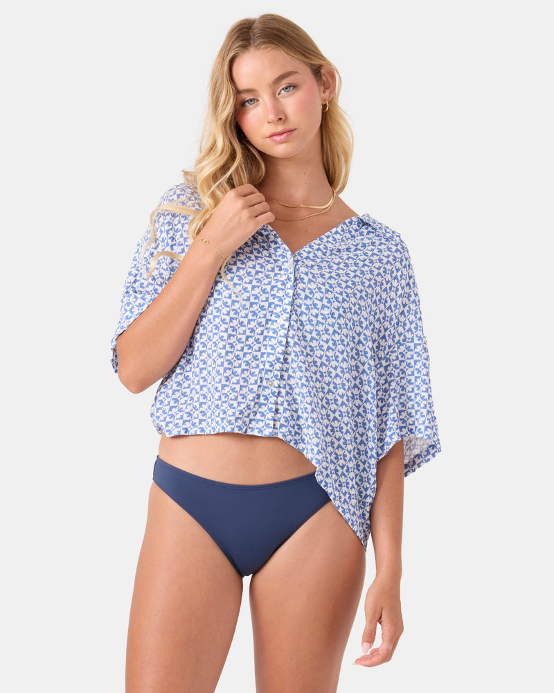 Hazy Dazy Cropped Button Up Cover Up - Roxy