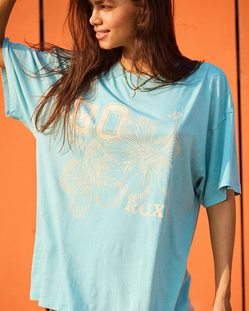 Hibiscus Collegiate Oversized T-Shirt - Maui Blue