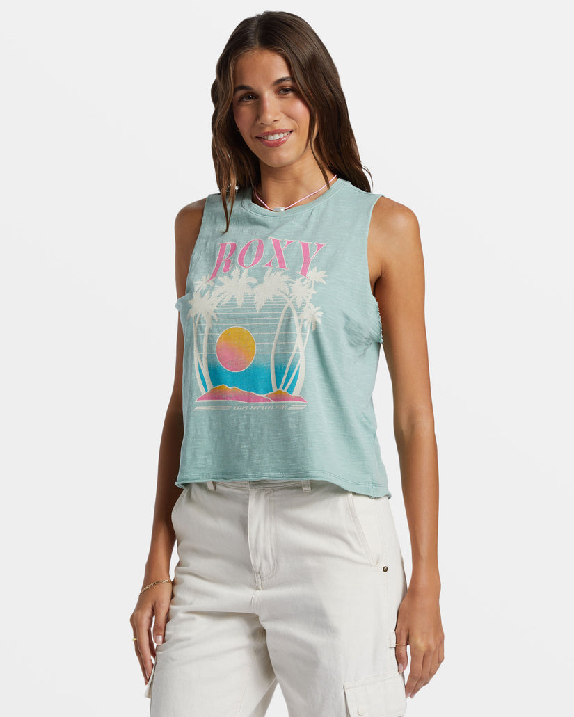 Bring The Good Vibes Muscle Tank Top - Blue Surf