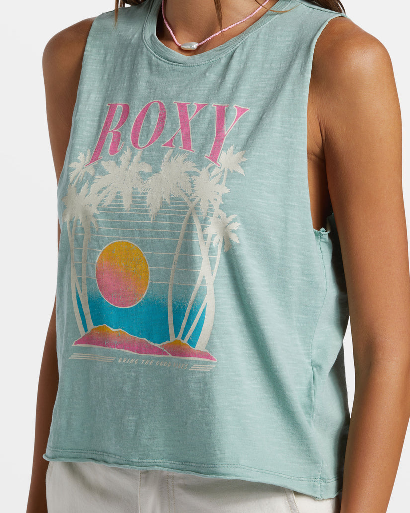 Bring The Good Vibes Muscle Tank Top - Blue Surf