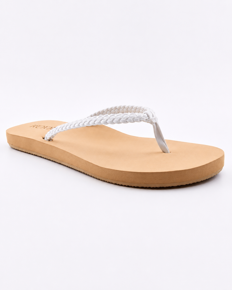 A single Roxy Costas II Sandal with braided straps and a tan sole is shown on a plain white background.