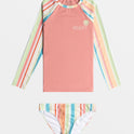 Girls 4-16 Siesta Stripe Long Sleeve Rashguard Set - White Salty Stripe