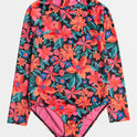 Girls 4-16 Floral Fiesta Long Sleeve Swimsuit - Anthracite Floral Fiesta