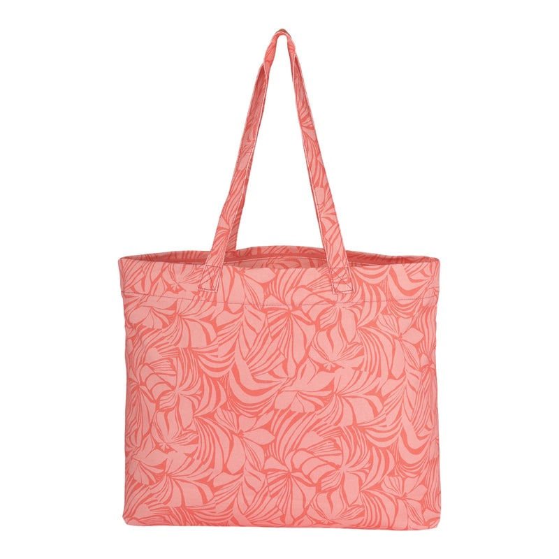 The ROXY Sweeter Than Honey Tote Bag is a spacious, rectangular-shaped tote crafted from recycled pink cotton and adorned with abstract leaf-like patterns. Designed with two handles, this eco-friendly bag is perfect for shopping or casual outings.