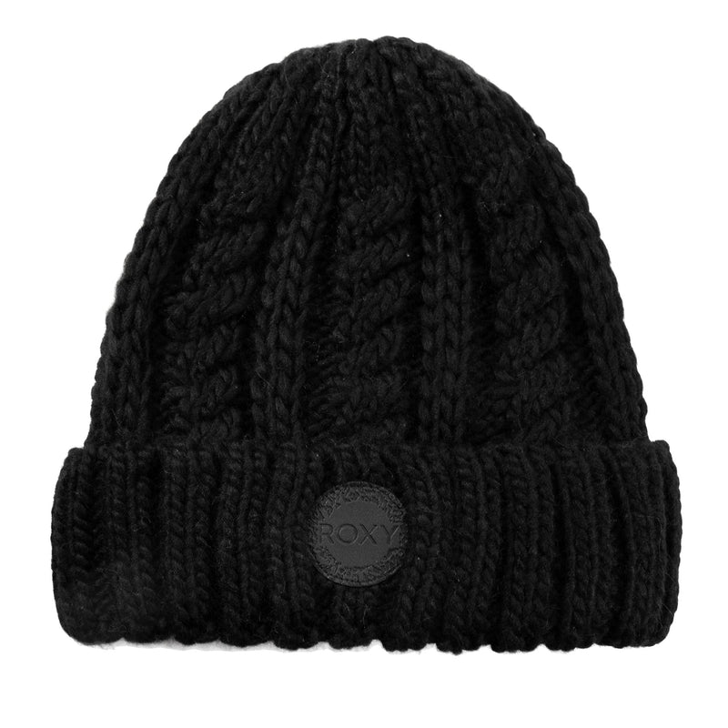 Stay warm in style all season long with the Roxy Tram Beanie—a cozy black cable knit beanie featuring a classic cable-pattern design, folded brim, and a round ROXY logo patch on the front.