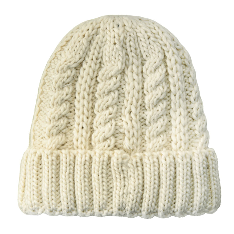 The Roxy Tram Beanie is a cream-colored, cable knit hat for women featuring a classic cable knit pattern and a folded brim. This beanie is fleece lined for added warmth and comfort.