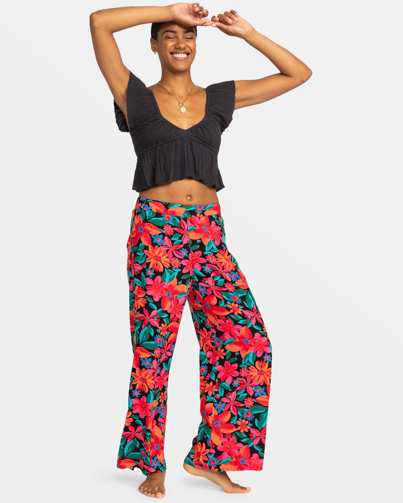 Midnight Avenue Wide Leg Printed Pants - Anthracite Floral Fiesta