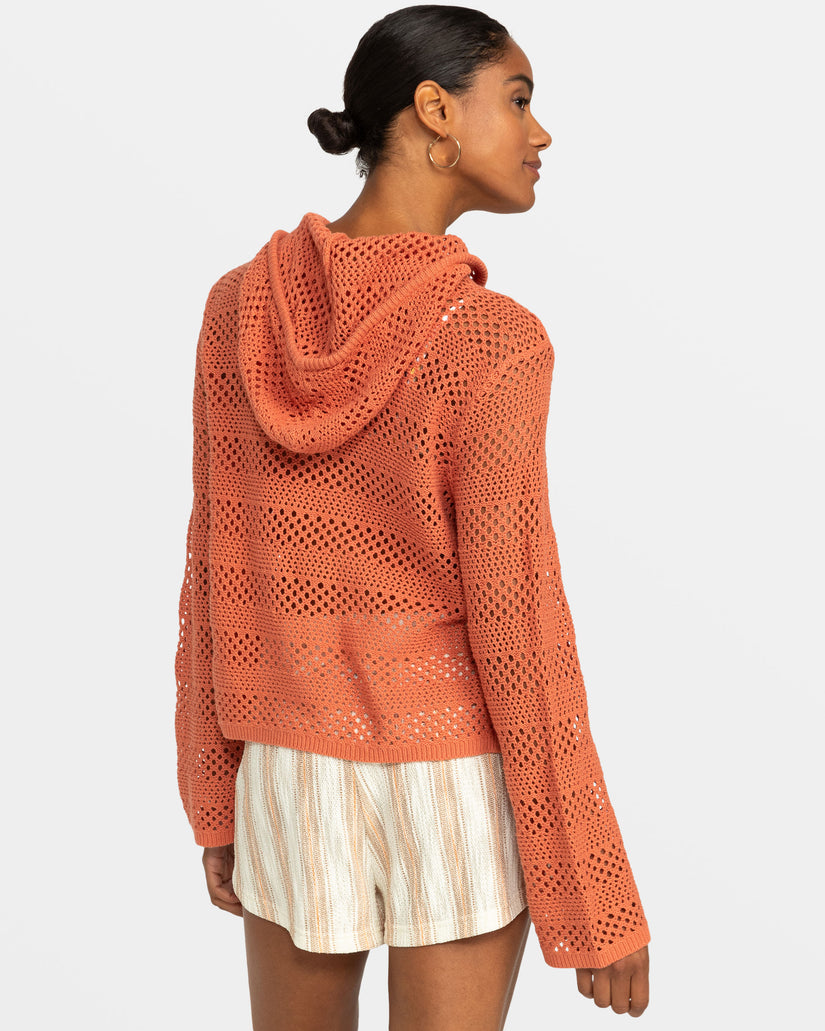 After Beach Break Hooded Poncho Sweater - Apricot Brandy