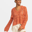 After Beach Break Hooded Poncho Sweater - Apricot Brandy