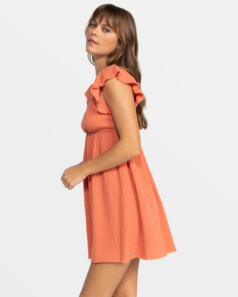 Luna Flutter Sleeves Mini Dress - Apricot Brandy