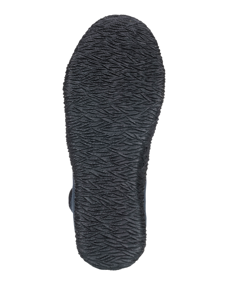 The image displays the bottom sole of the Roxy 1mm Prologue Round Toe Reef Boot, showcasing its black wavy tread pattern for enhanced grip and traction against a white background.