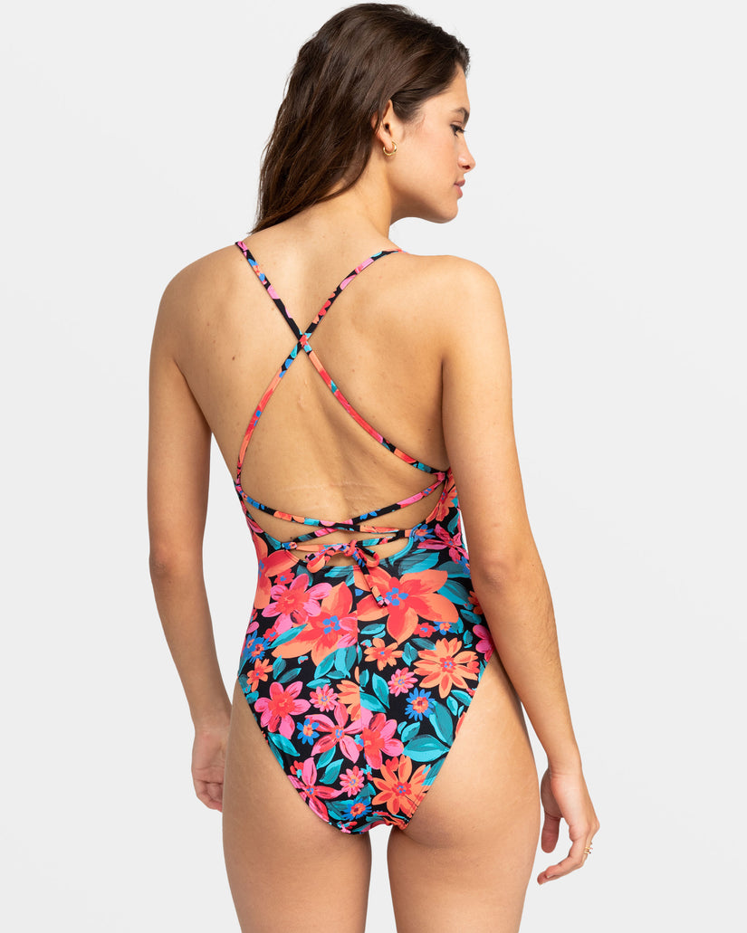 Printed Beach Classics Strappy One-Piece Swimsuit - Anthracite Floral Fiesta