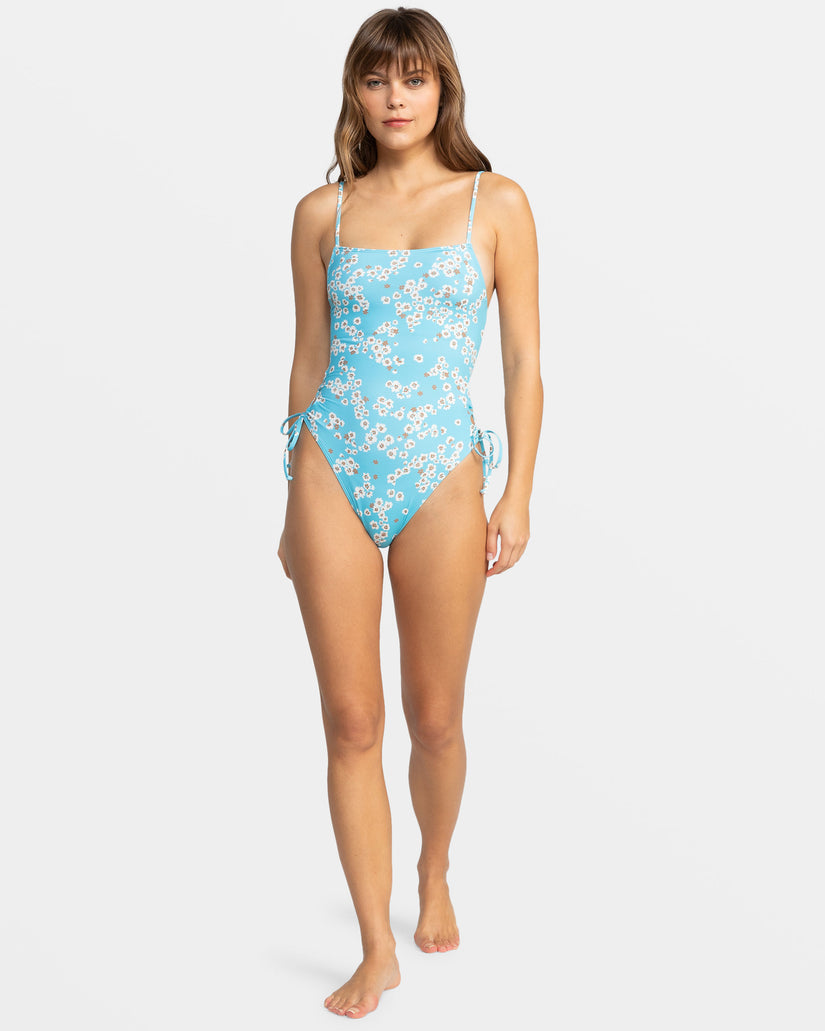 Printed Beach Classics Side Tie One-Piece Swimsuit - Maui Blue Margarita
