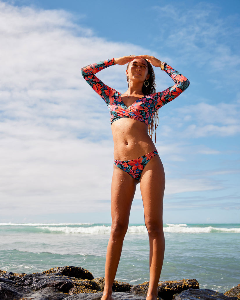 Printed Beach Classics Moderate Bikini Bottoms - Anthracite Floral Fiesta