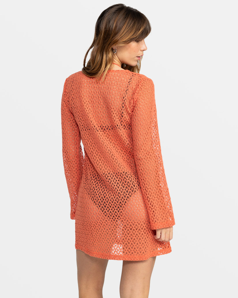 Love Coastline Long Sleeve Crochet Beach Dress - Apricot Brandy