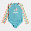 Girls 2-7 Rainbow Stripe Long Sleeve Swimsuit - Maui Blue Rainbow Stripe