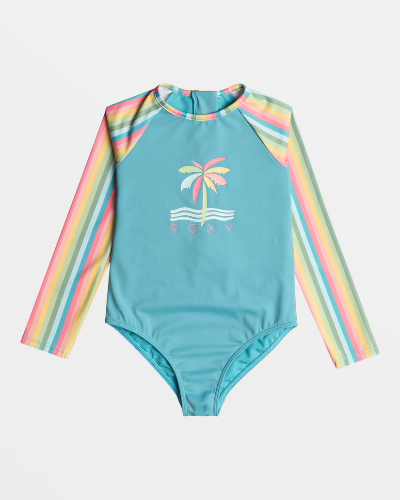 Girls 2-7 Rainbow Stripe Long Sleeve Swimsuit - Maui Blue Rainbow Stripe