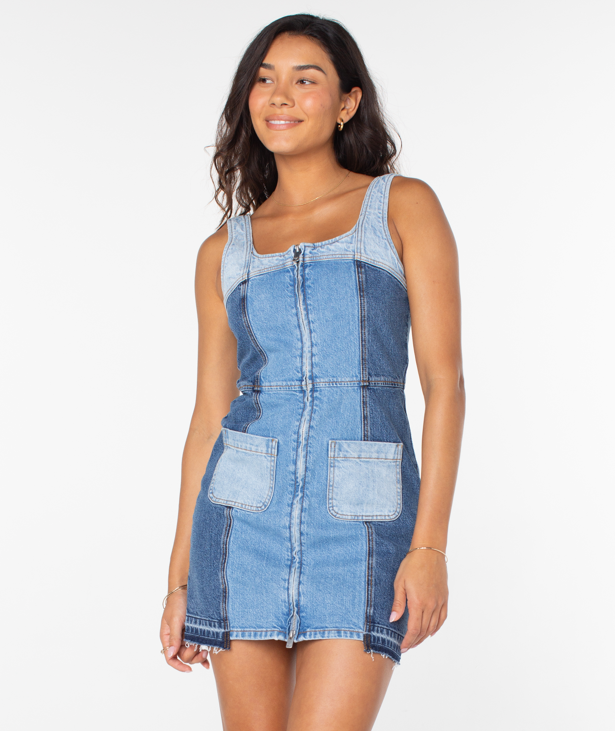white christmas dresses Denim Frilly Square Neck Bustier Puff Sleeve Dress XL / Blue main image 0