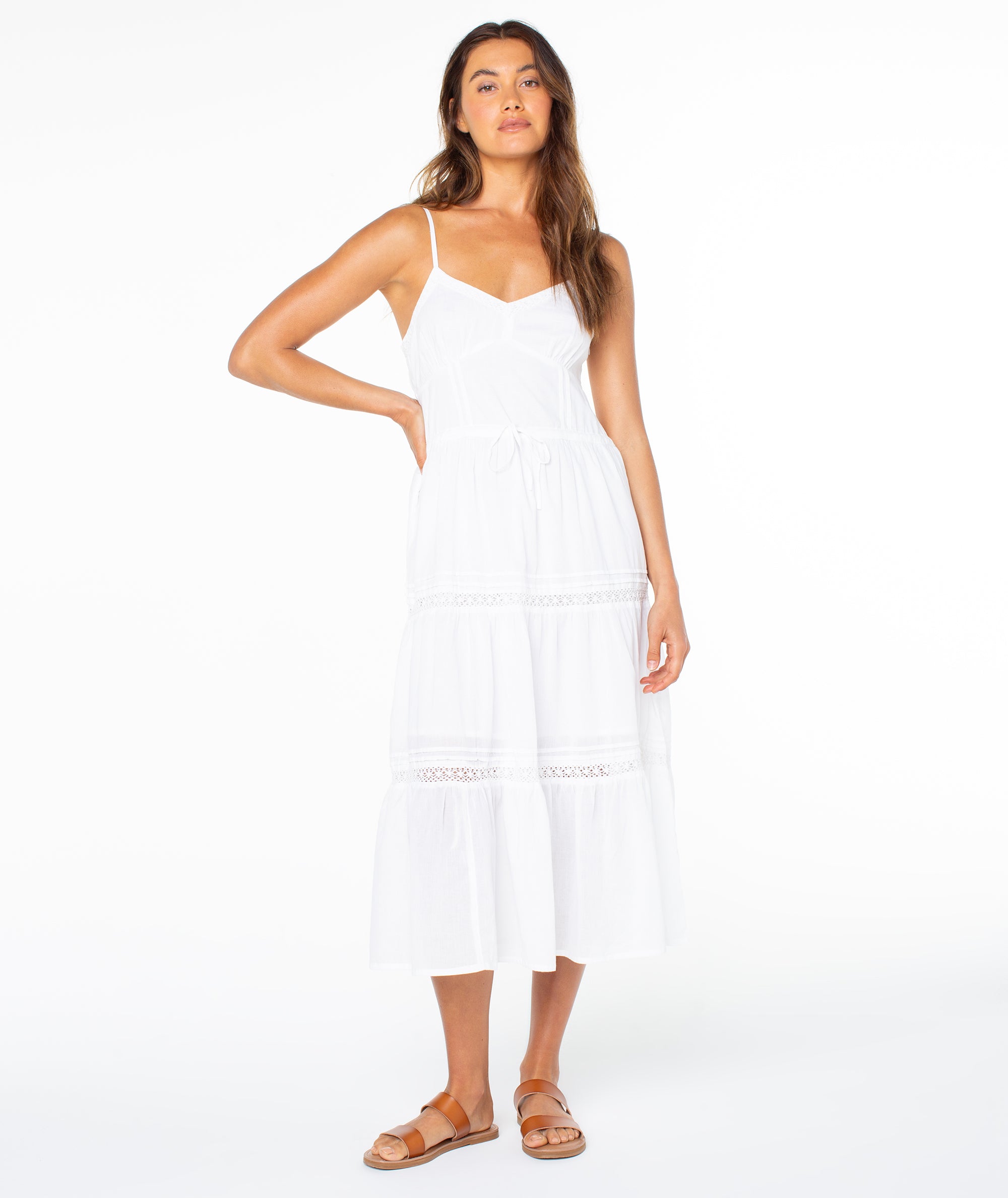 women's midi a line dress Donna Karan Women's Silk-Charmeuse Midi A-Line Dress in Snow Petal main image 0