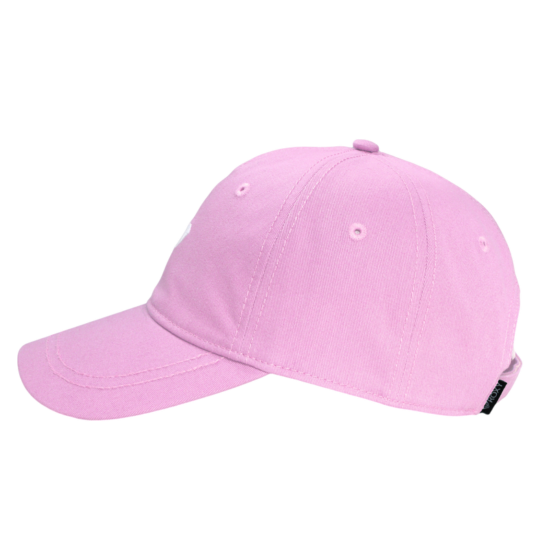 A light pink baseball cap with a curved brim and visible stitching, shown from a side angle on a plain white background.