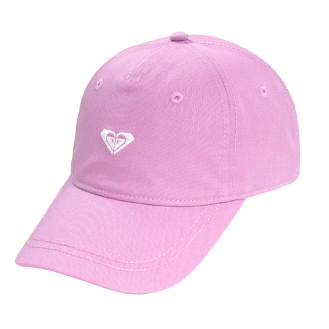 A light pink baseball cap with a curved brim and a small white heart-shaped logo on the front, displayed against a plain white background.