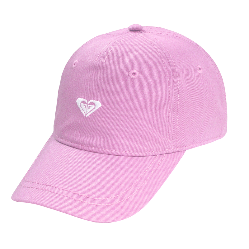 A light pink baseball cap with a curved brim and a small white heart-shaped logo on the front, displayed against a plain white background.