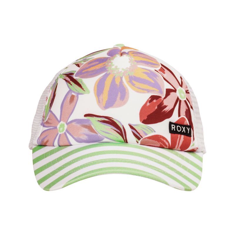 Roxy Girls Honey Coconut Trucker - Bright White Bayside Blooms - Roxy