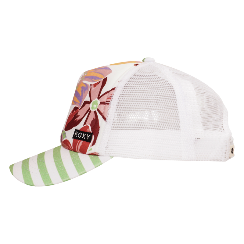 Roxy Girls Honey Coconut Trucker - Bright White Bayside Blooms - Roxy
