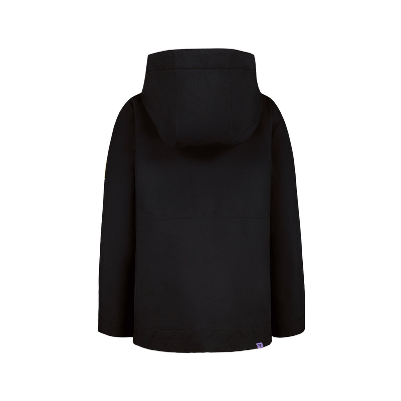 The Roxy Girls' Nollie Jacket is shown from the back in black on a white background, featuring long sleeves, a relaxed fit, an upper back seam, and waterproof protection for outdoor adventures.