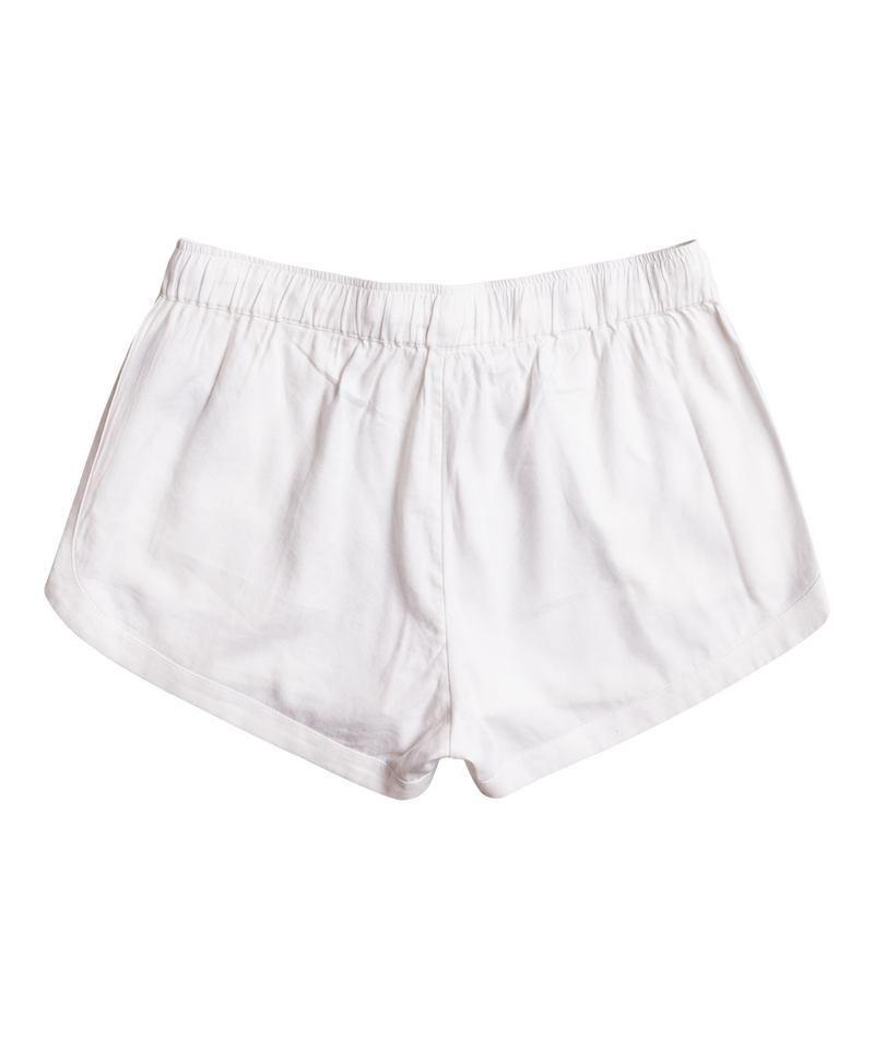 White Roxy New Impossible Love Short with an elastic waistband and curved hems.