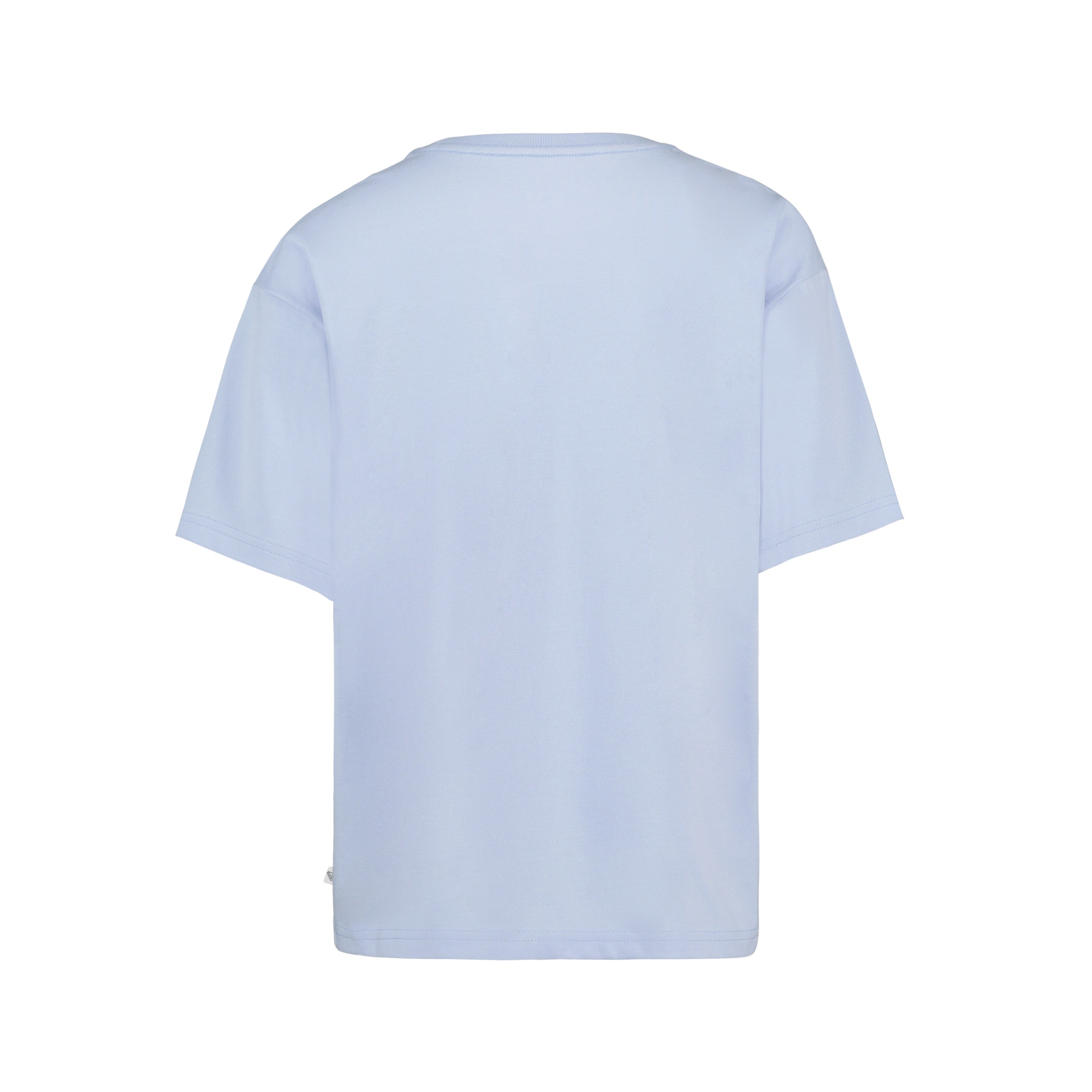 The Girls' Chasing Waves Oversized Tee by Roxy is shown from the back in plain light blue, made of soft cotton jersey with no visible logos, patterns, or designs.