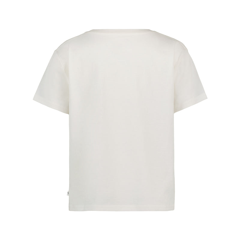 A plain white short-sleeve T-shirt made from soft cotton jersey, shown from the back against a white background. This minimalist staple can be styled as a base layer or paired with your favorite bohemian graphic tee, such as the Roxy Little Girls’ Butterfly Groove Tee, for a touch of laid-back flair.