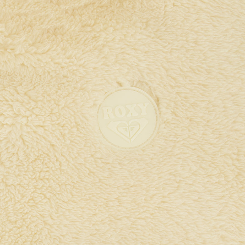 Girls’ Minky Hoodie in cream-colored fabric with a circular embossed logo in the center.