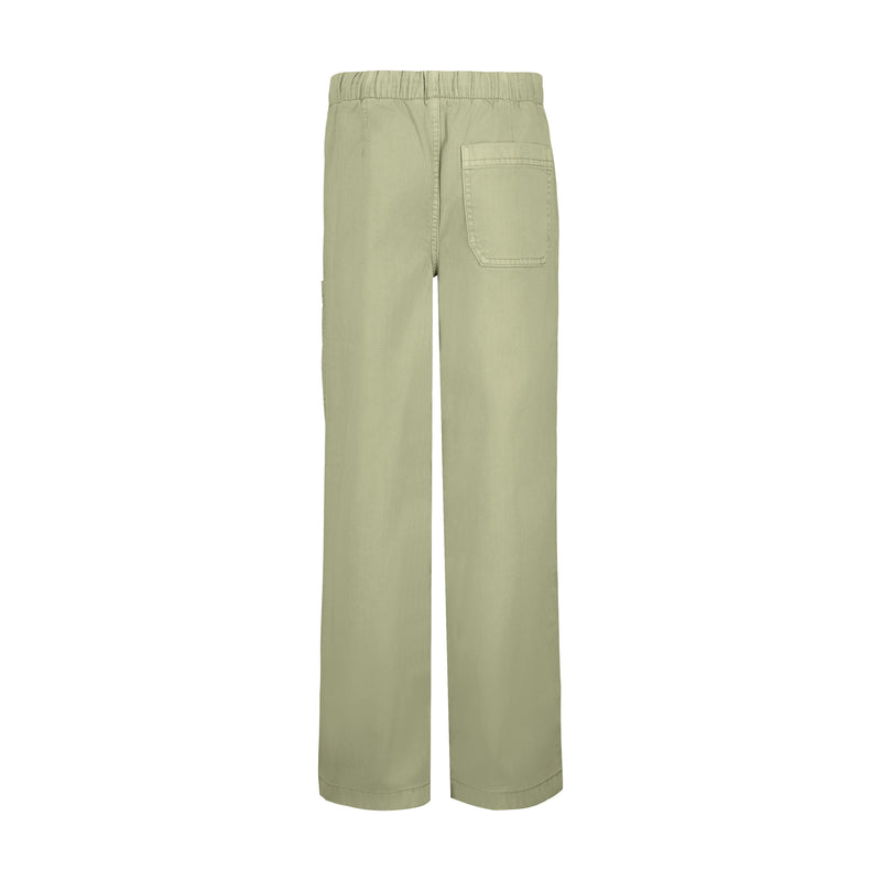The Girls' Precious Cargo Pant by Roxy features light khaki cotton canvas twill, a relaxed fit, elastic waistband, straight legs, and a back patch pocket. Shown against a plain white background.