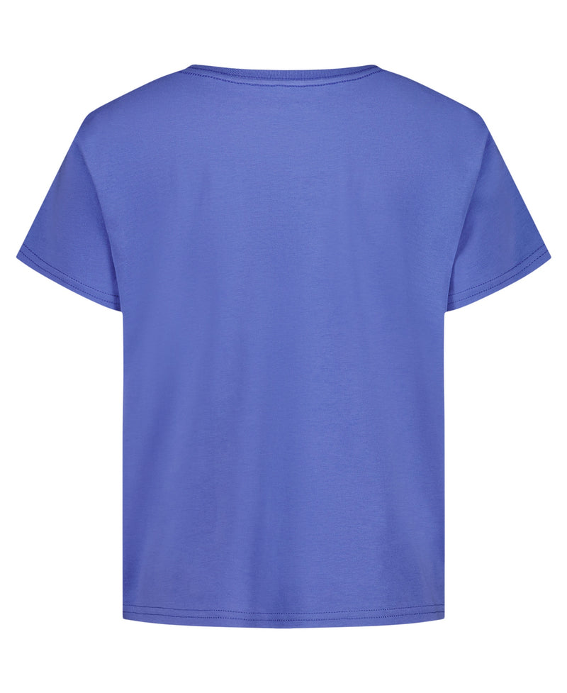 The Girls' Sunny Salty Sandy Tee by Roxy is a plain, short-sleeved blue cotton jersey shirt shown from the back on a white background, with no visible logos, designs, or patterns.