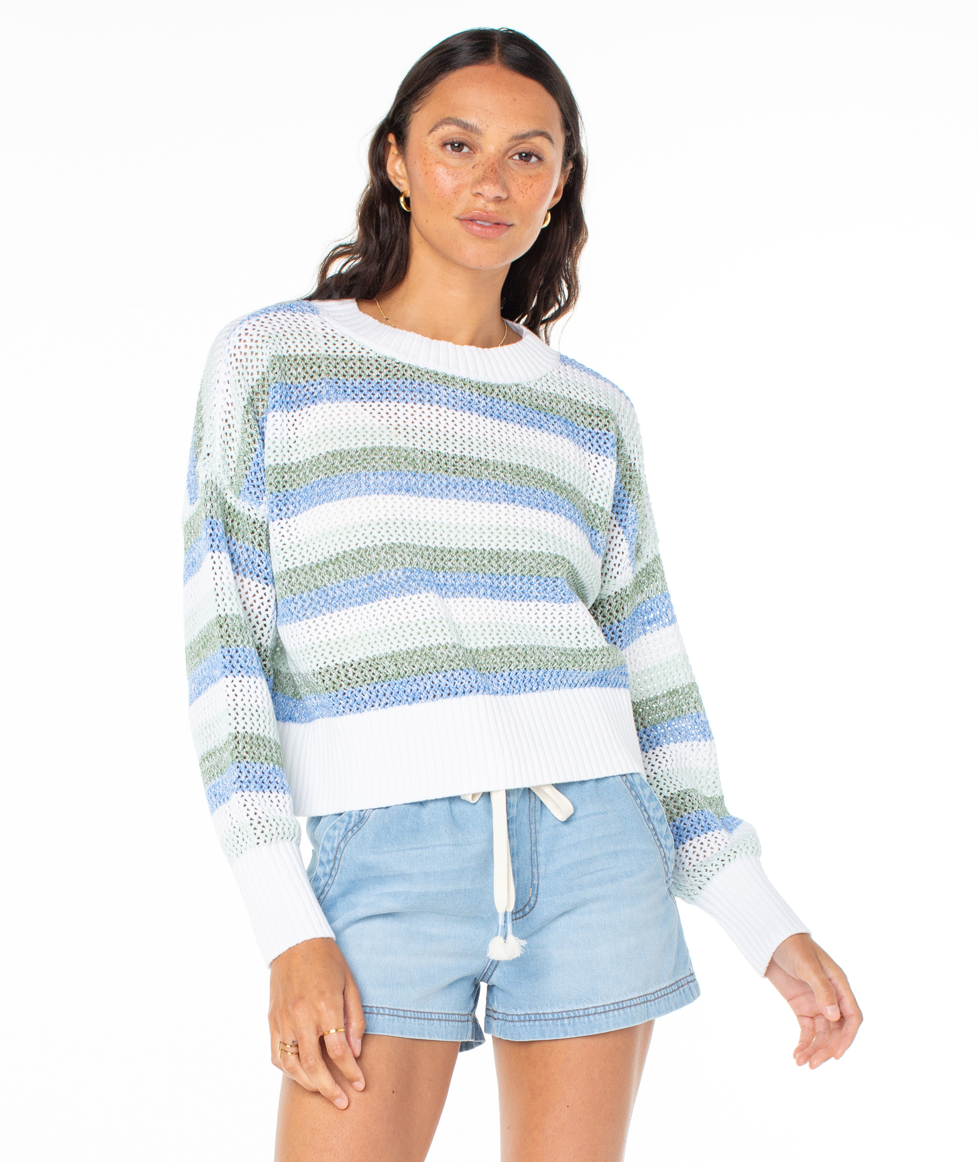 Frankie Stripe Sweater - Azure Blue Frankie Stripe - Roxy