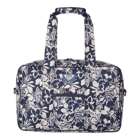 A versatile travel essential, the Roxy Off Shore Duffel Bag in Oceanside features two sturdy handles, a convenient front zipper pocket, and a small logo above the pocket—making it the perfect companion for your next adventure.