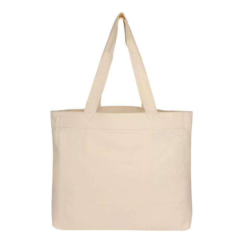 The ROXY Roxy Sunset Tote Bag is a plain beige recycled cotton tote with two long shoulder straps, shown against a white background.